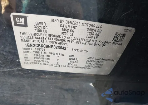 2016 Chevrolet Tahoe Lt из США, поврежденный, VIN 1GNSCBKC9GR323043